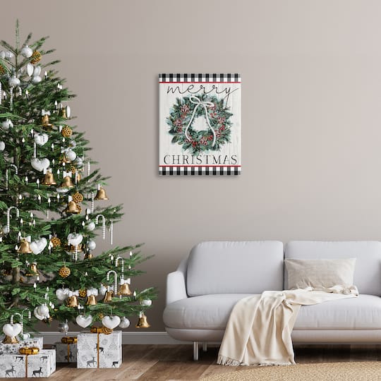 Stupell Industries Merry Christmas Tartan Wreath Canvas Wall Art